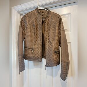 Brown Quilted Faux Leather Jacket Large